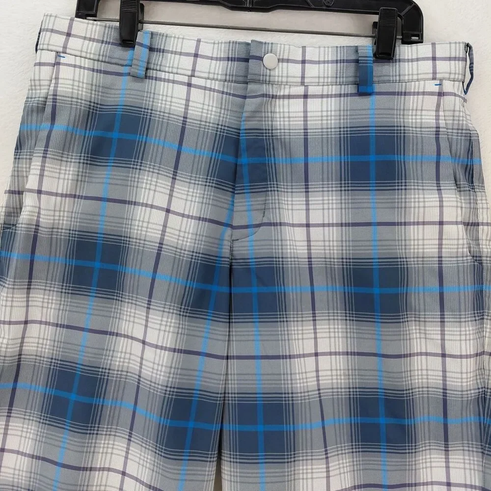 Nike Golf Shorts Mens 32 Blue White Plaid Tour Performance Stretch Dri Fit Chino